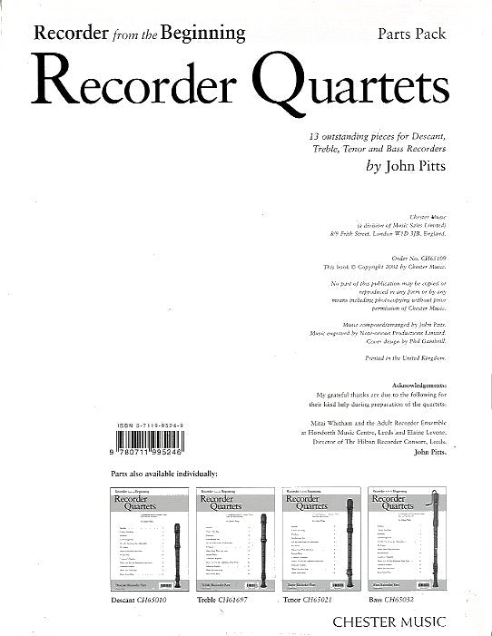 Recorder From The Beginning Quartets Parts, Livre pour ensemble de flûtes à bec
