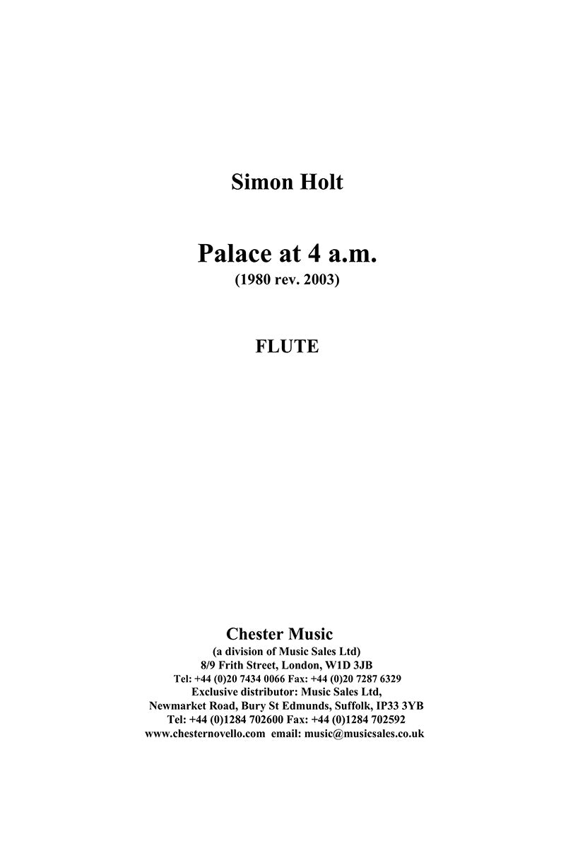 Palace At 4 a.m. (Parts) de Simon Holt, Livre pour flûte et Hautbois et Clarinette et Violoncelle