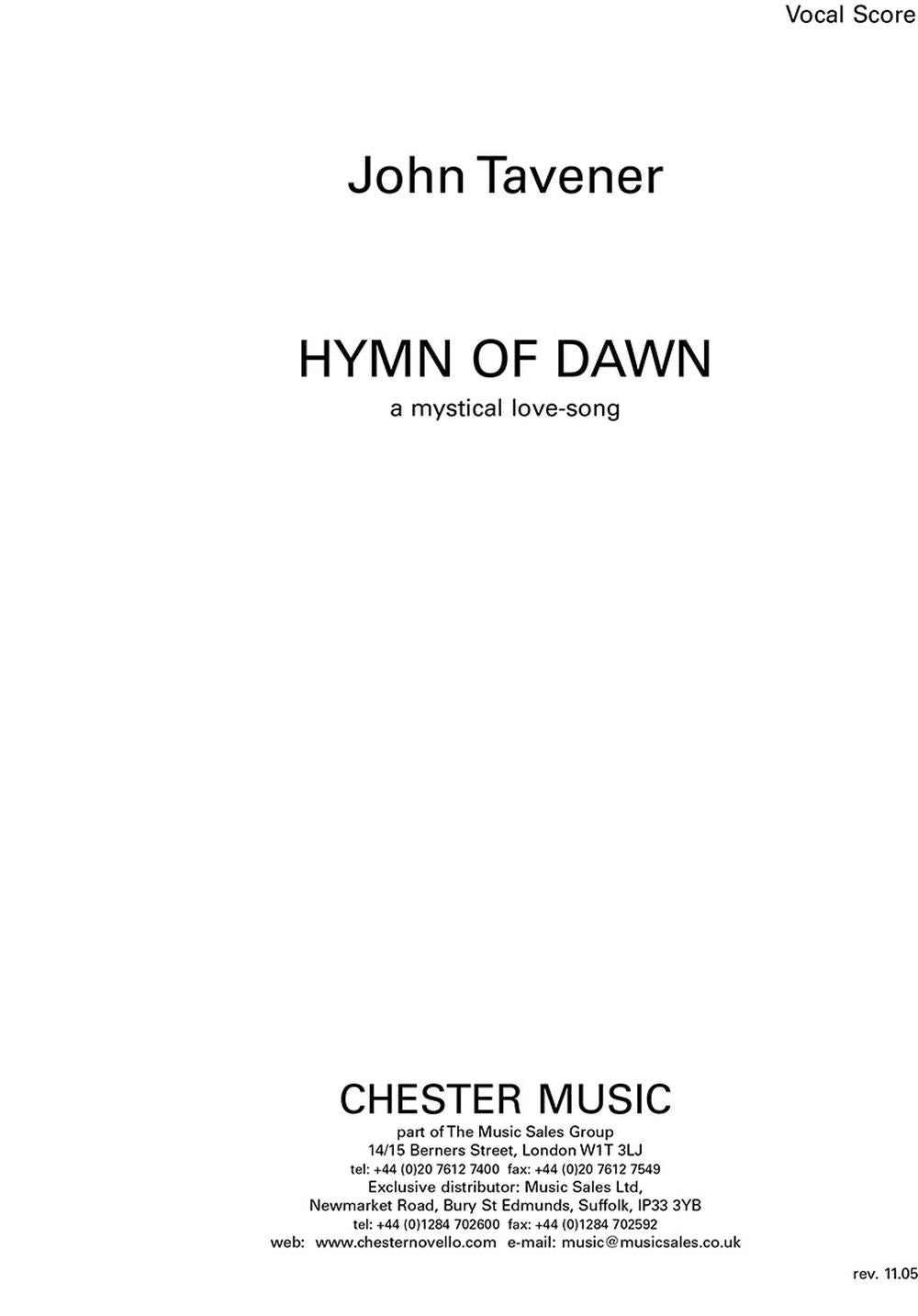 Hymn Of Dawn de John Tavener, Partie séparée pour soprano et Voix de baryton et Piano
