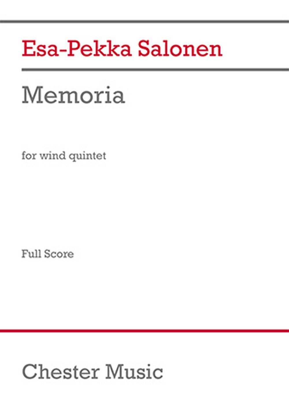 Memoria for Wind Quintet de Esa-Pekka Salonen, Partition pour quintette à vent