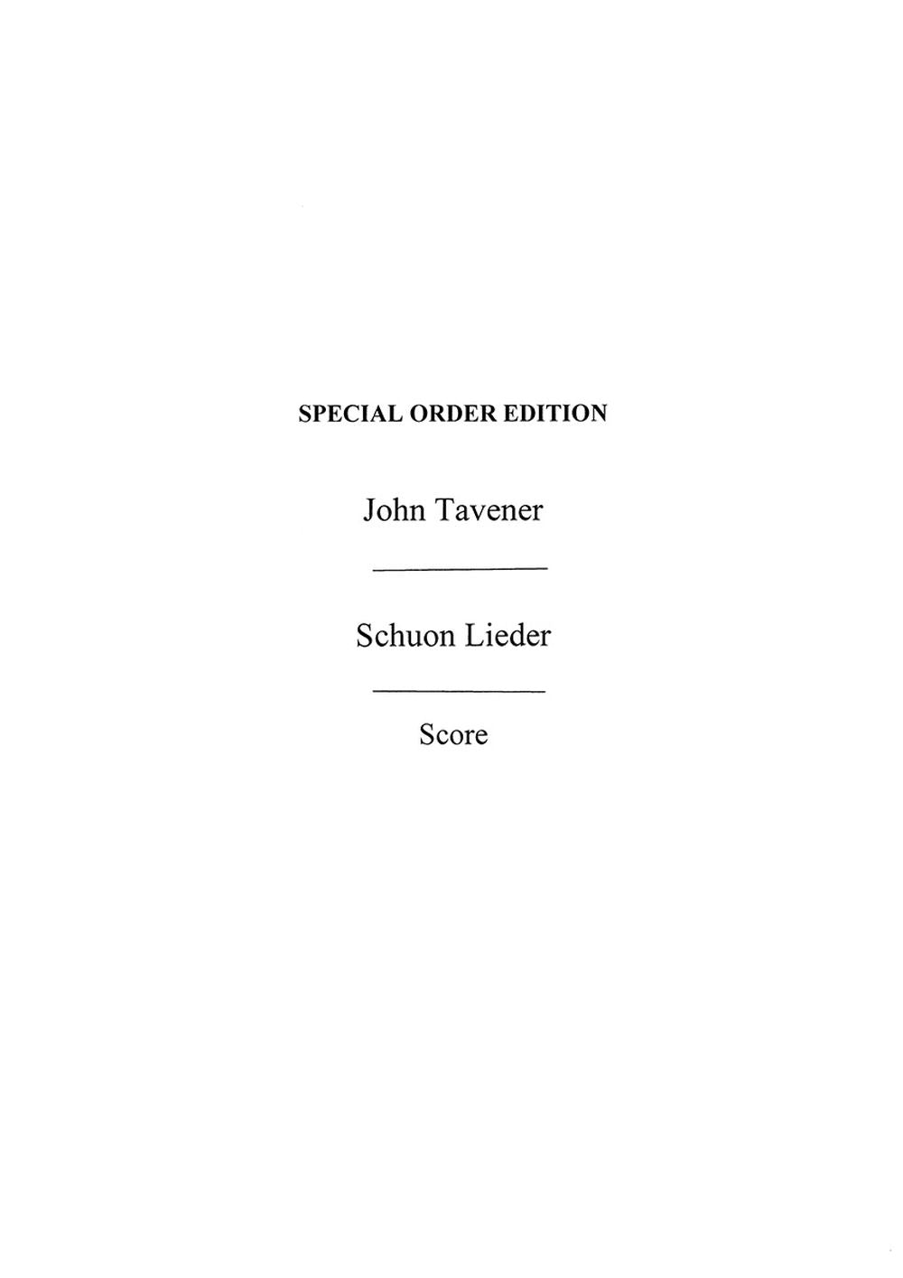 Schuon Lieder de John Tavener, Partition pour soprano et Percussion et Quatuor à cordes et Piano