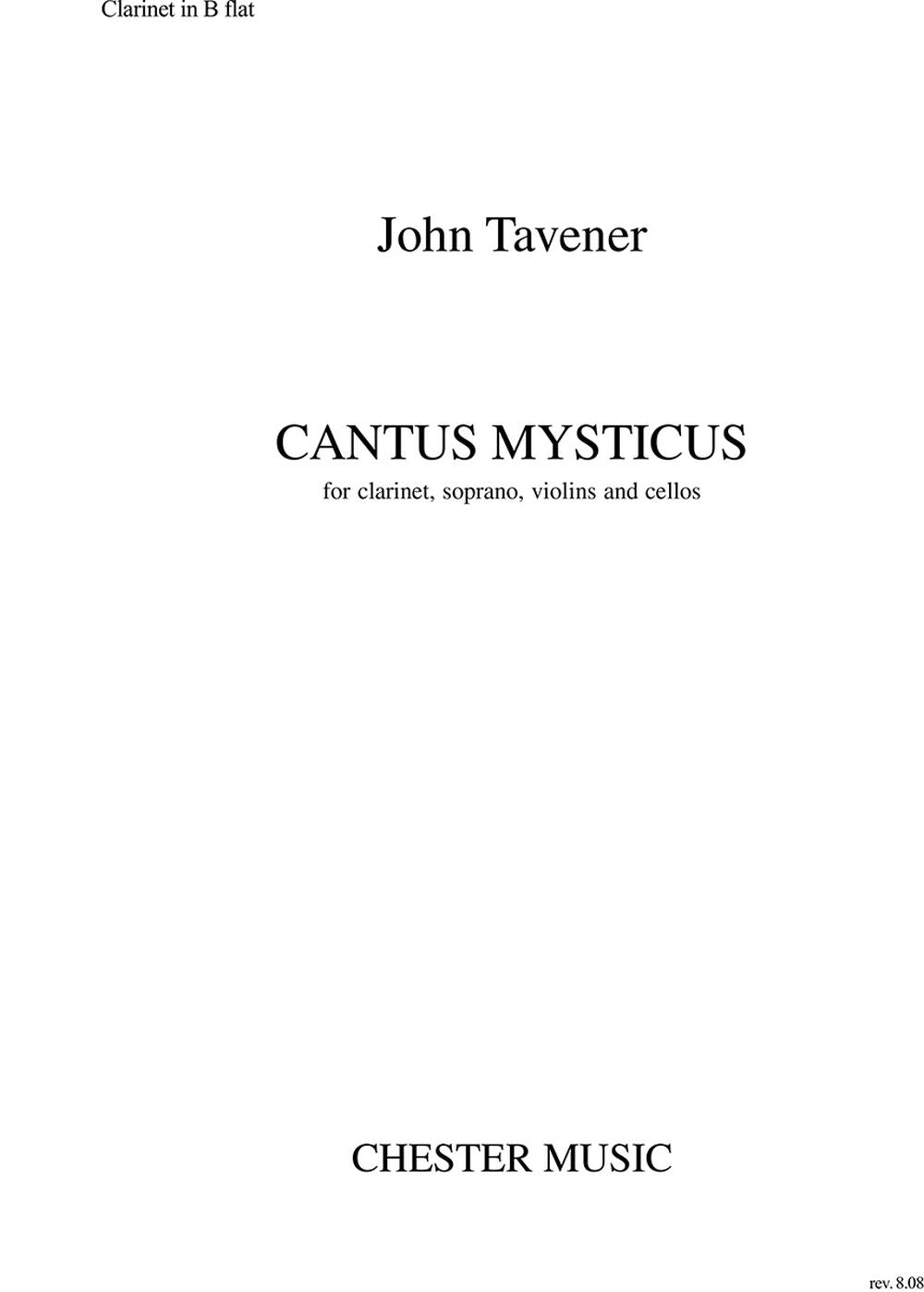 Cantus Mysticus (Clarinet Part) de John Tavener, Livre pour clarinette