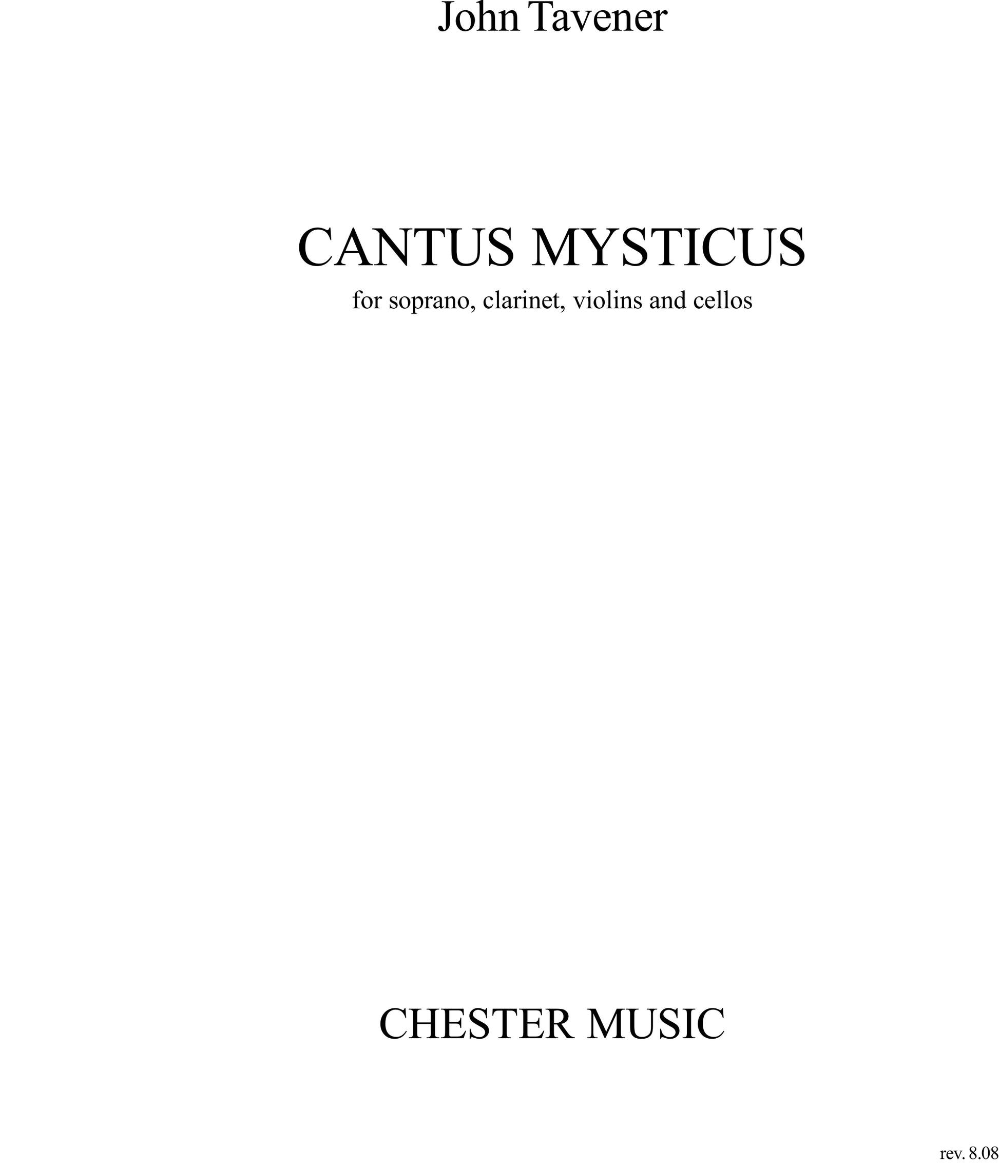 Cantus Mysticus de John Tavener, Partition pour soprano et Clarinette et Orchestre à cordes