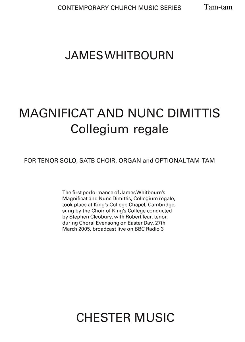 Magnificat and Nunc Dimittis (Tam Tam Part) de James Whitbourn, Livre pour percussion