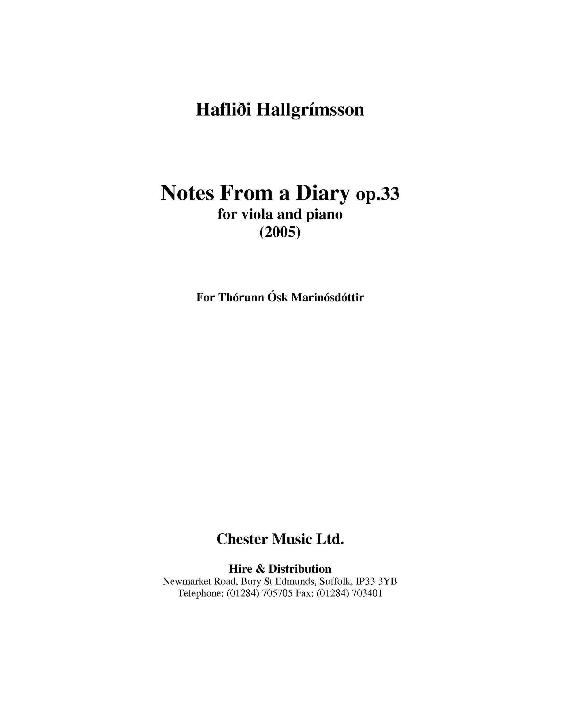 Notes From A Diary Op. 33 de Haflidi Hallgrímsson, Livre pour alto et Violon