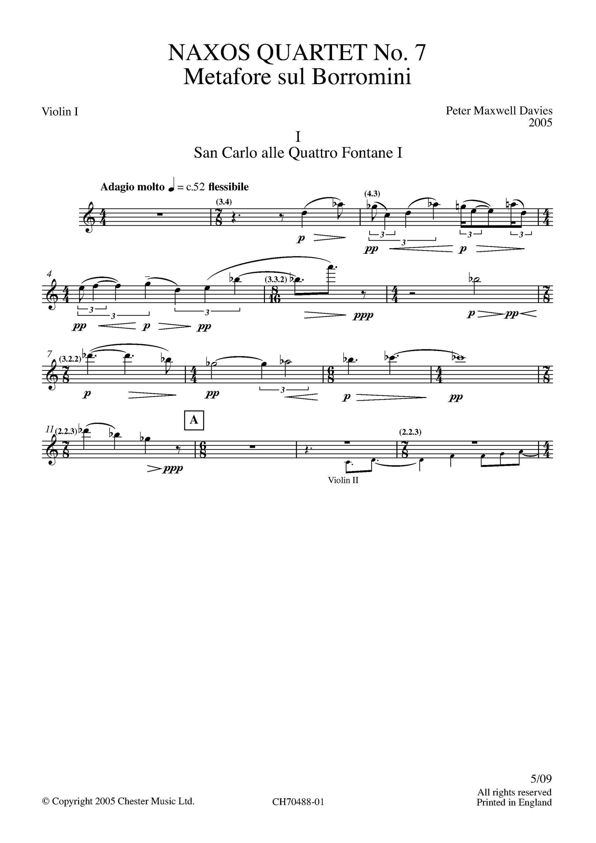 Naxos Quartet No.7 (Parts) de Peter Maxwell Davies, Livre pour quatuor à cordes