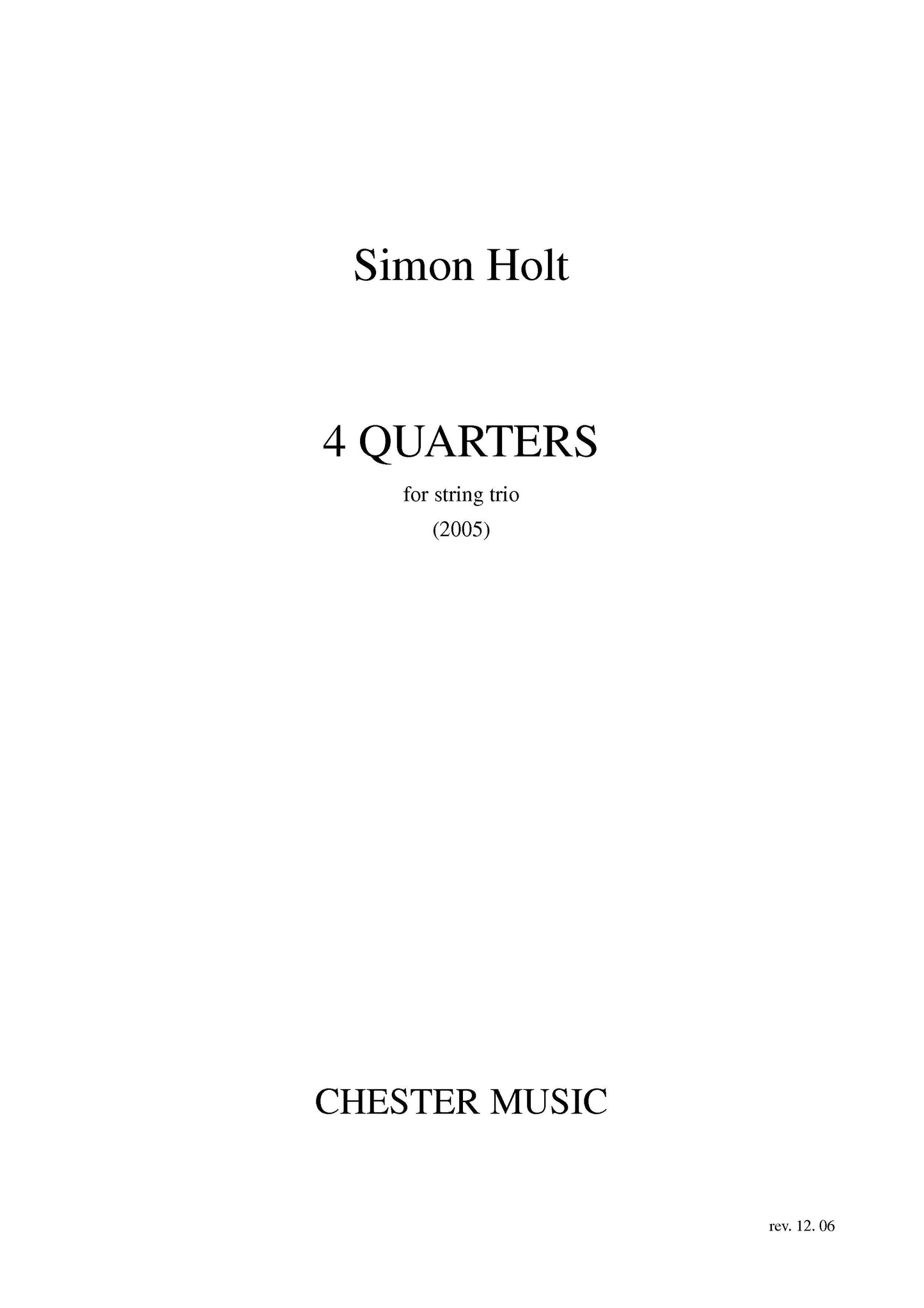 4 Quarters de Simon Holt, Partition pour violon et Alto et Violoncelle