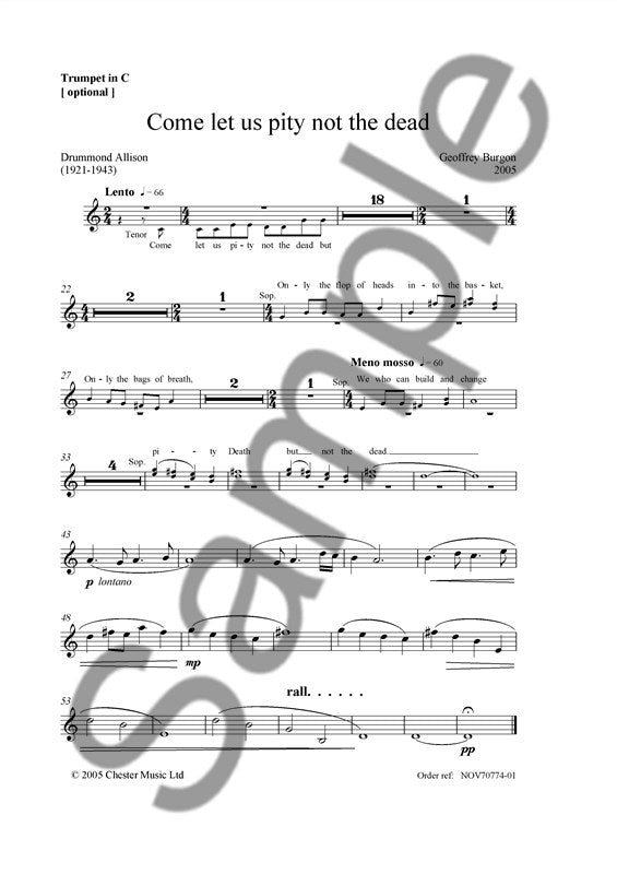 Come Let Us Pity Not The Dead (Trumpet Part) de Geoffrey Burgon, Livre pour trompette