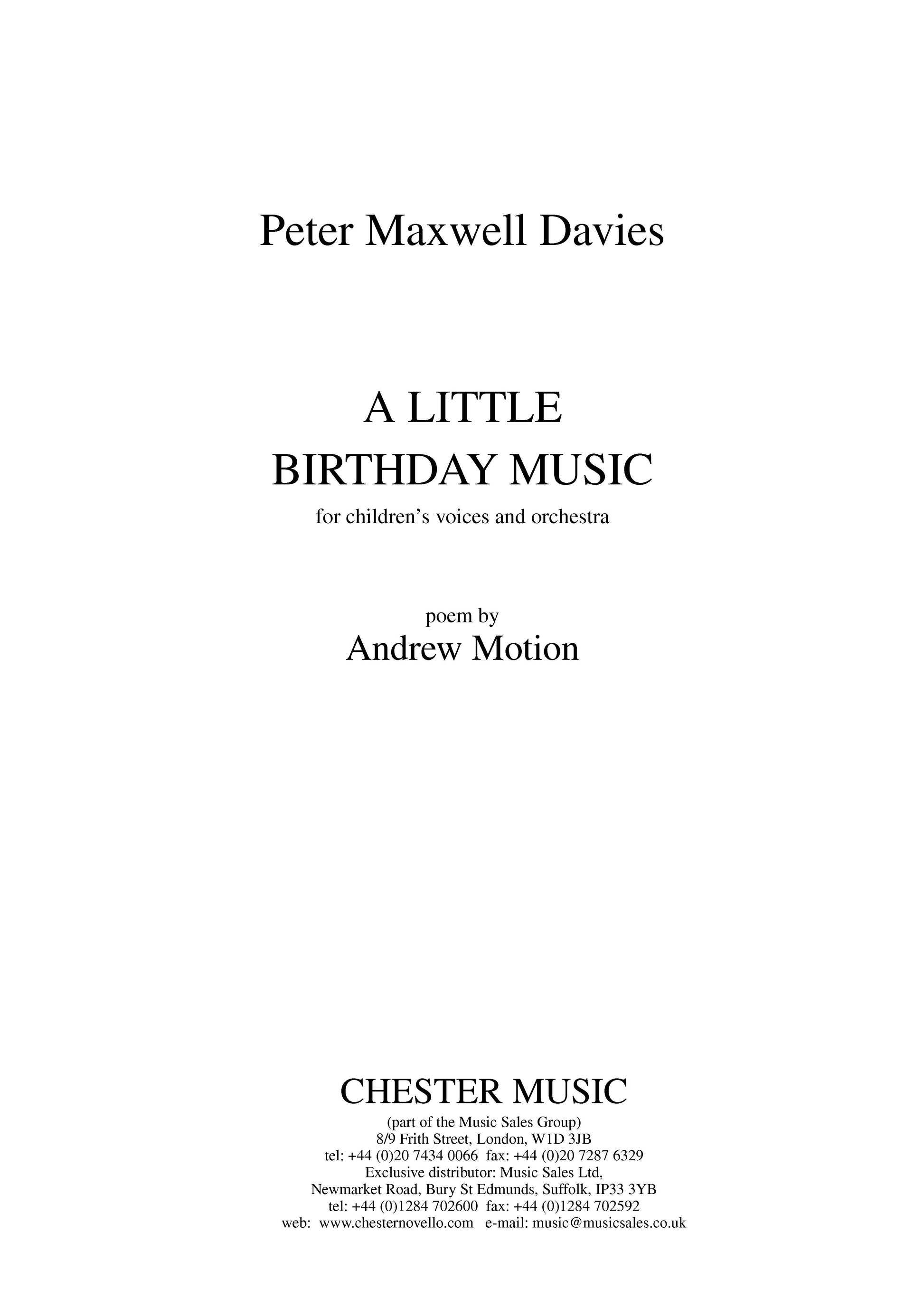 A Little Birthday Music - Full Score de Peter Maxwell Davies, Partition pour orchestre et Voix
