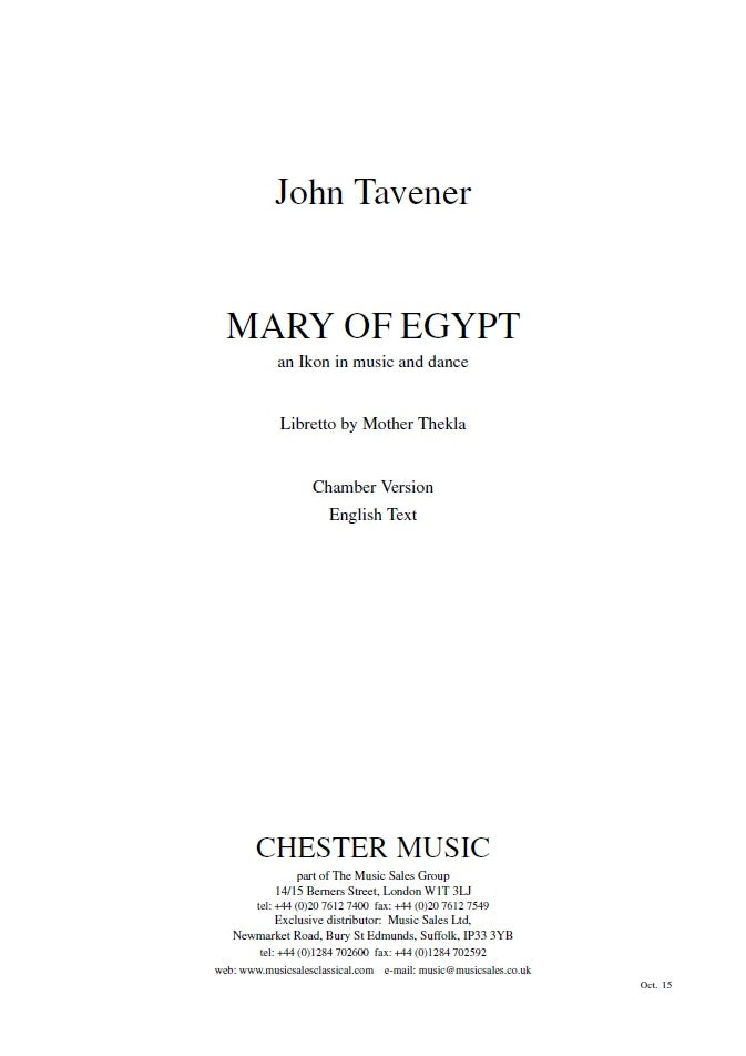 Mary Of Egypt de John Tavener, Partition d'étude pour sATB et Orchestre