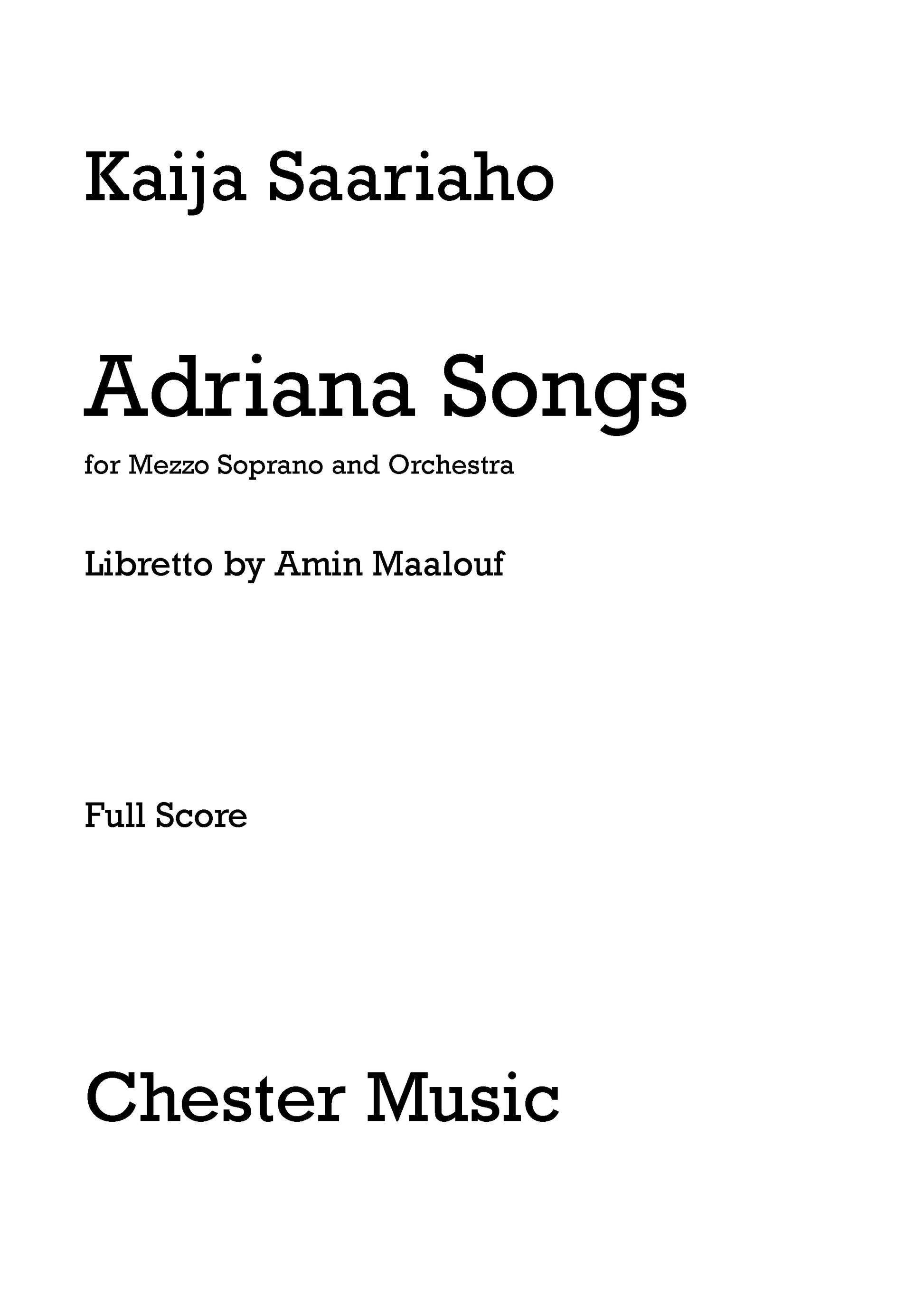 Adriana Songs (Full Score) de Kaija Saariaho, Partition pour orchestre