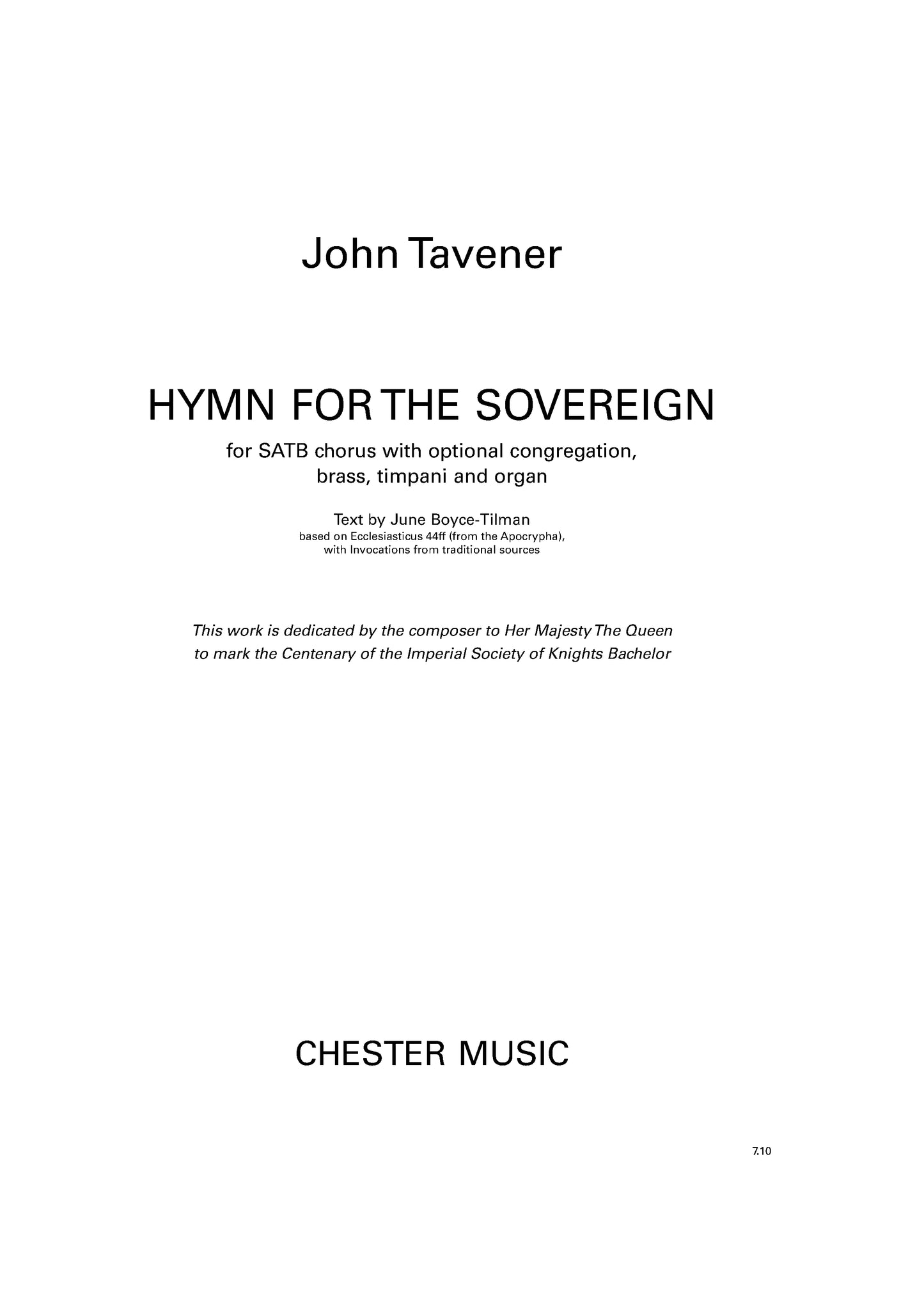 Hymn For The Sovereign (Full Score) de John Tavener, Partition pour sATB et Ensemble de cuivres et Timbales et Orgue