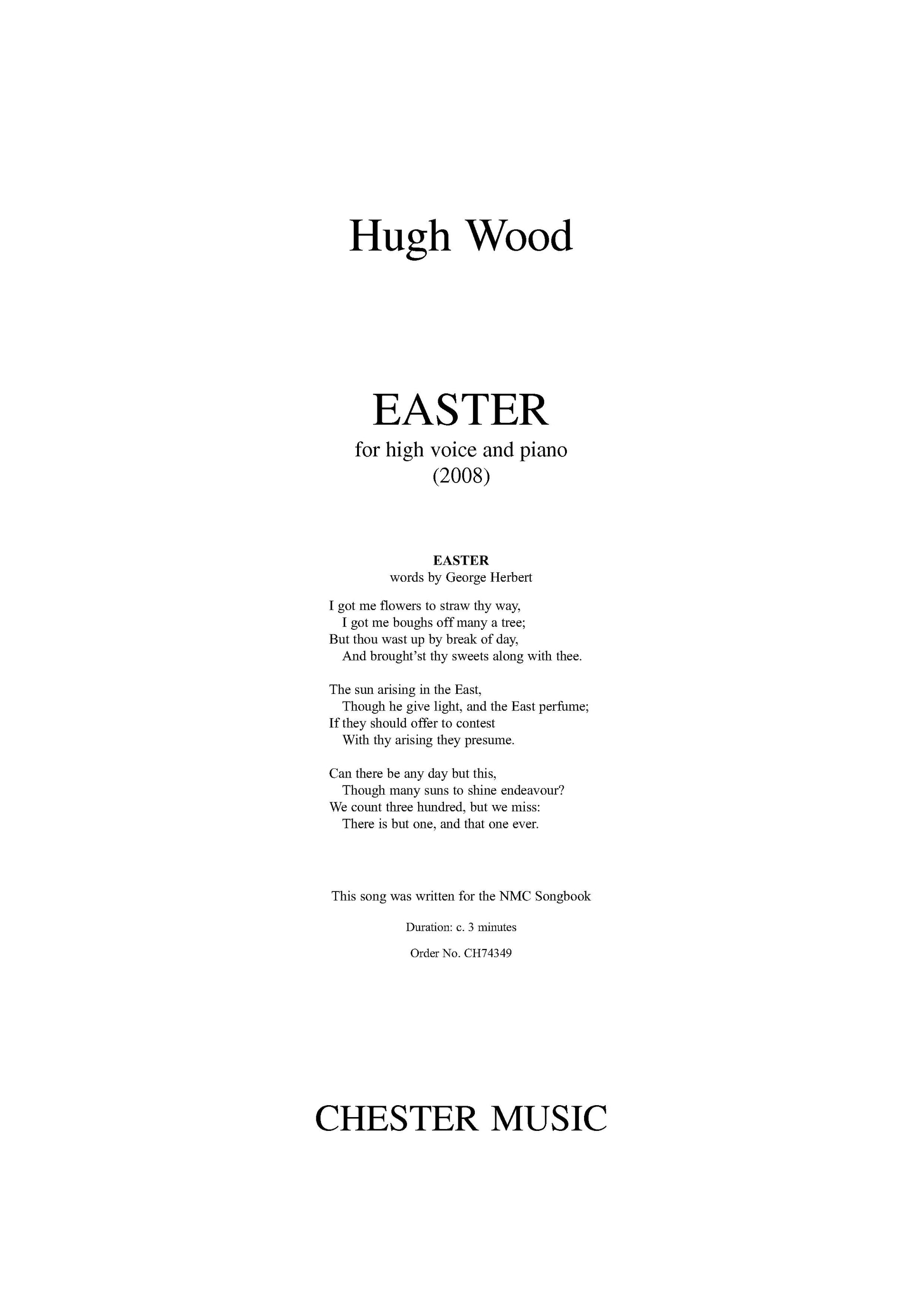 Easter - High Voice/Piano de Hugh Wood, Livre pour voix aiguë et Piano