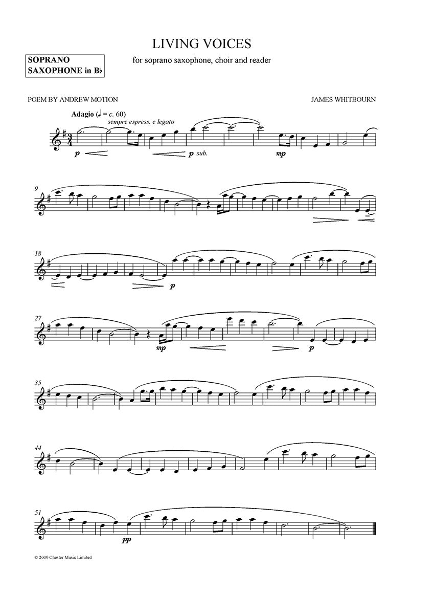 Living Voices (Soprano Saxophone Part) de James Whitbourn, Livre pour saxophone soprano