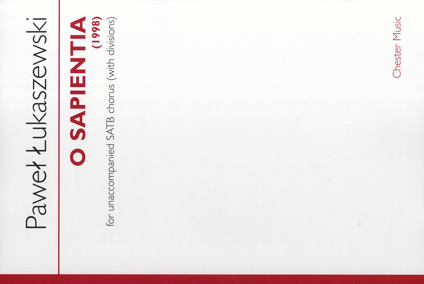 O Sapientia de Paweł Łukaszewski, Partition chorale pour sATB
