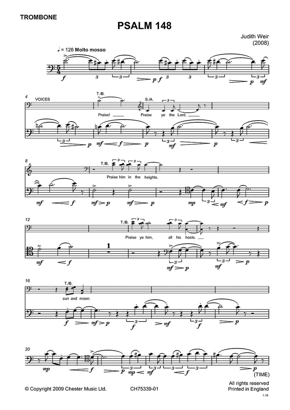 Psalm 148 (Trombone Part) de Judith Weir, Livre pour trombone