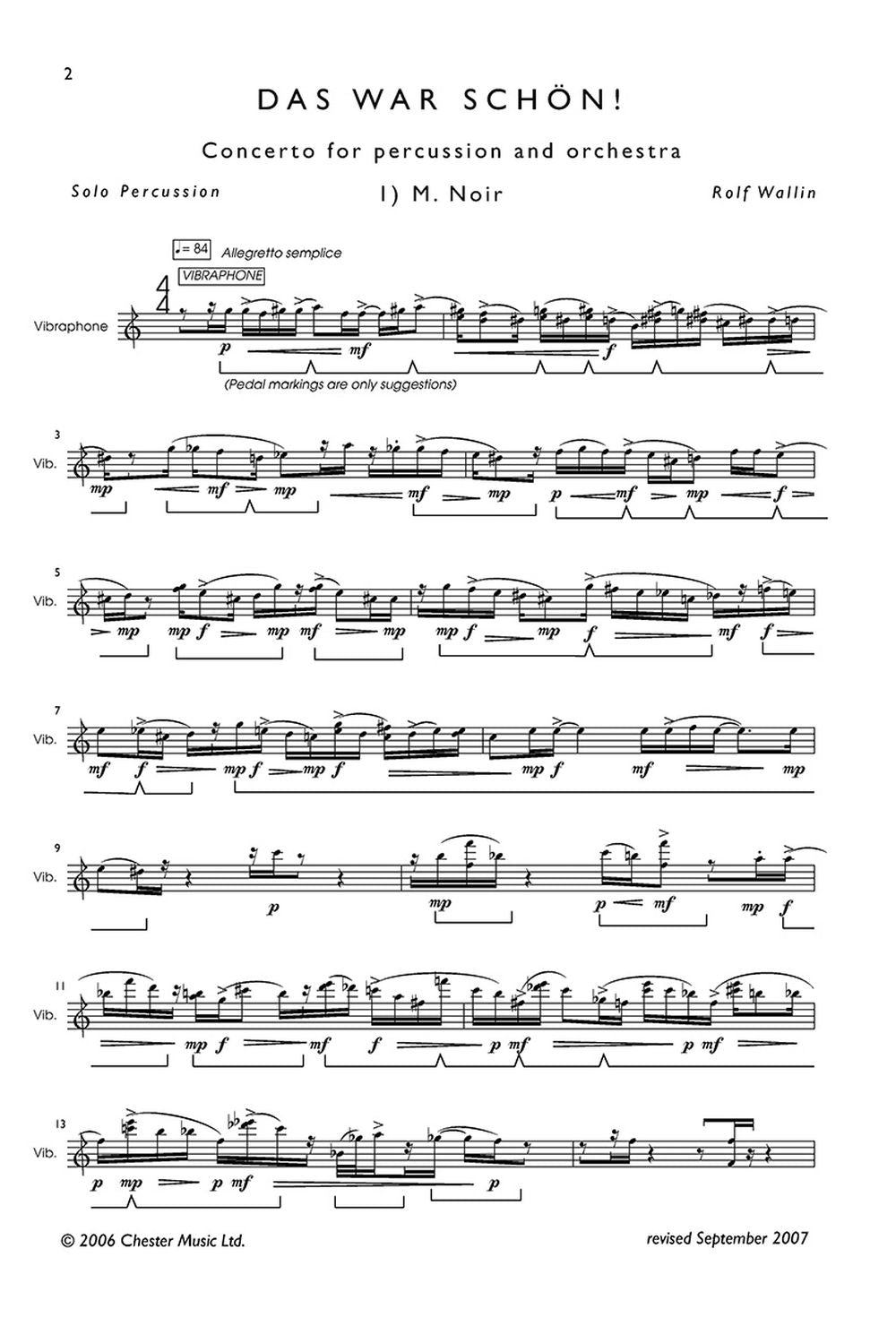 Das War Schön! (Percussion Solo) de Rolf Wallin, Livre pour percussion