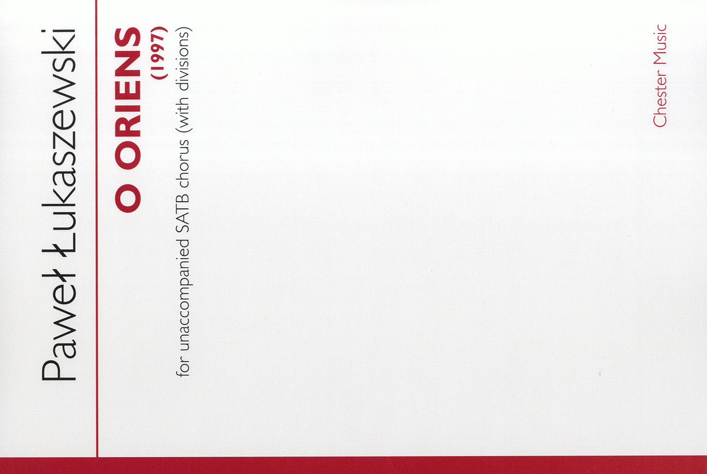 O Oriens de Paweł Łukaszewski, Partition chorale pour sATB