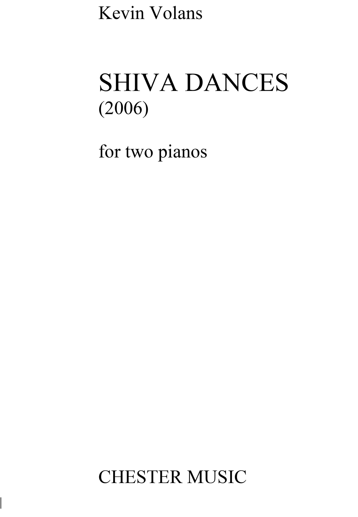 Shiva Dances For Two Pianos de Kevin Volans, Livre pour duo de pianos