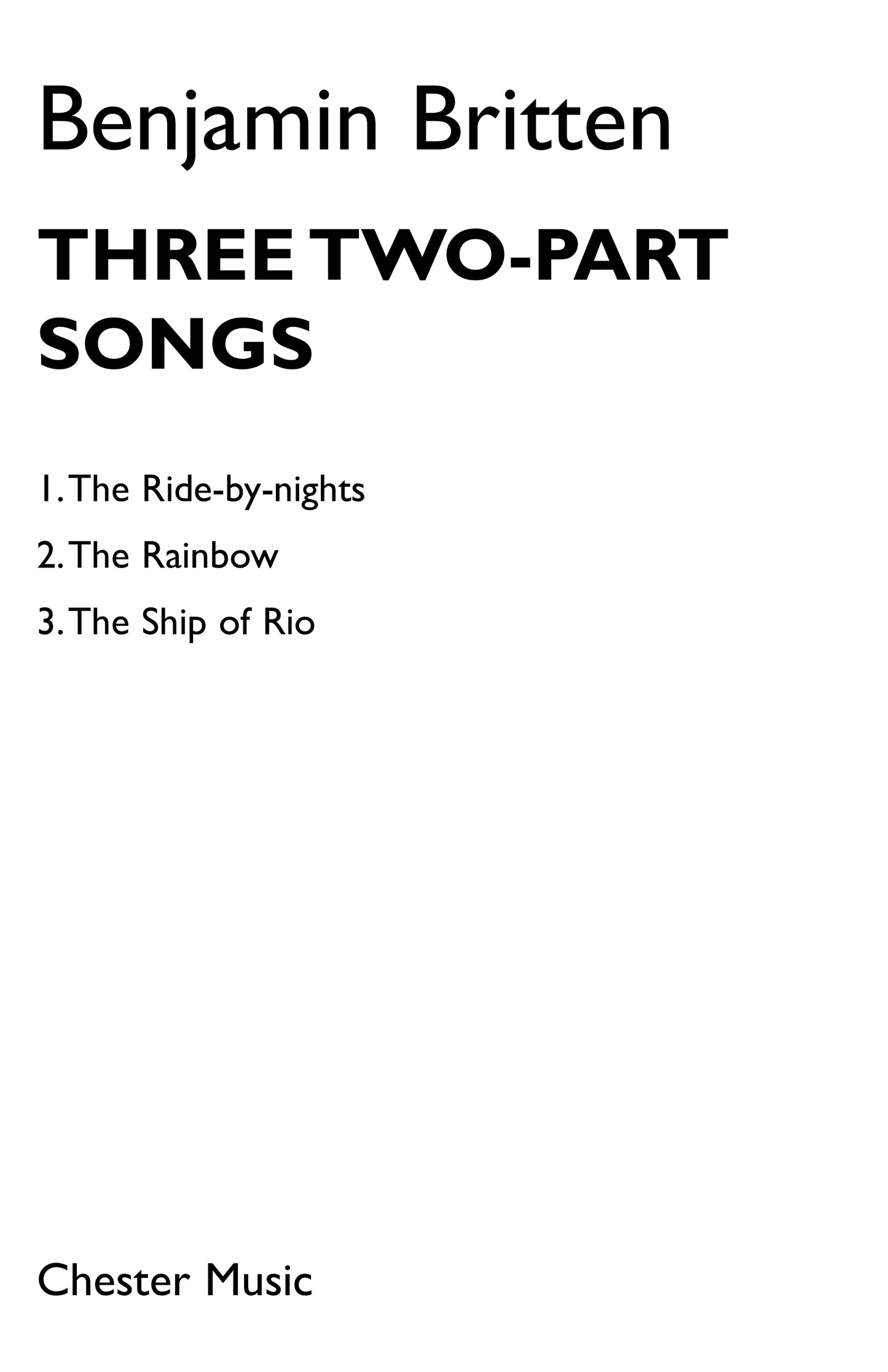 3 Two-Part Songs de Benjamin Britten, Partition chorale pour 2-Part Choir and Piano