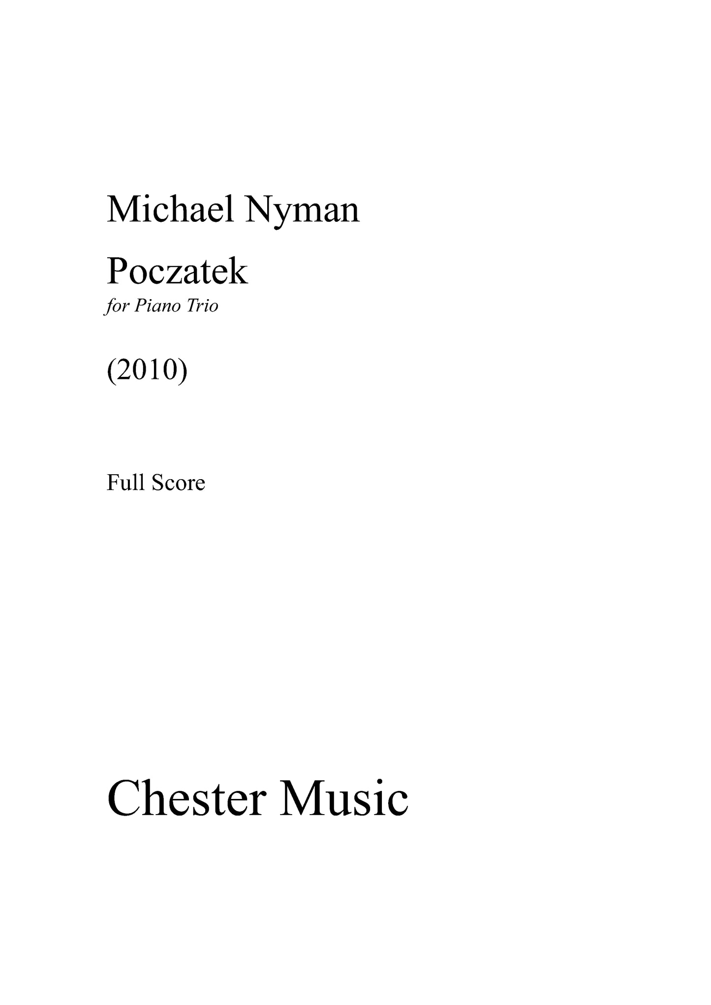 Poczatek Trio for Piano Trio de Michael Nyman, Livre pour violon et Violoncelle et Piano