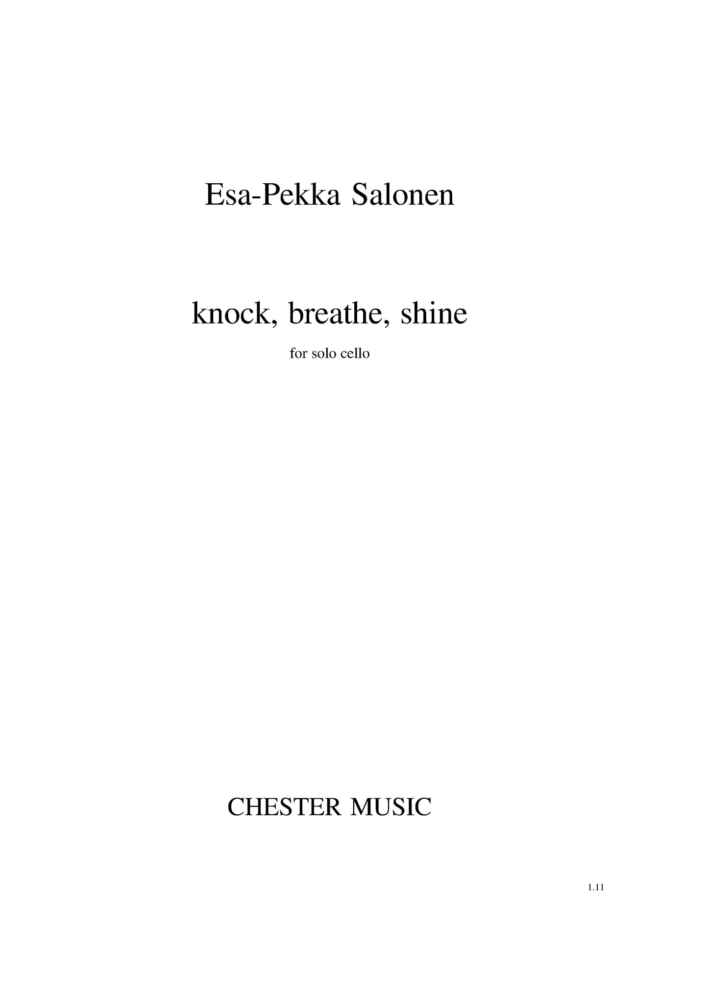 Knock, Breathe, Shine de Esa-Pekka Salonen, Livre pour violoncelle