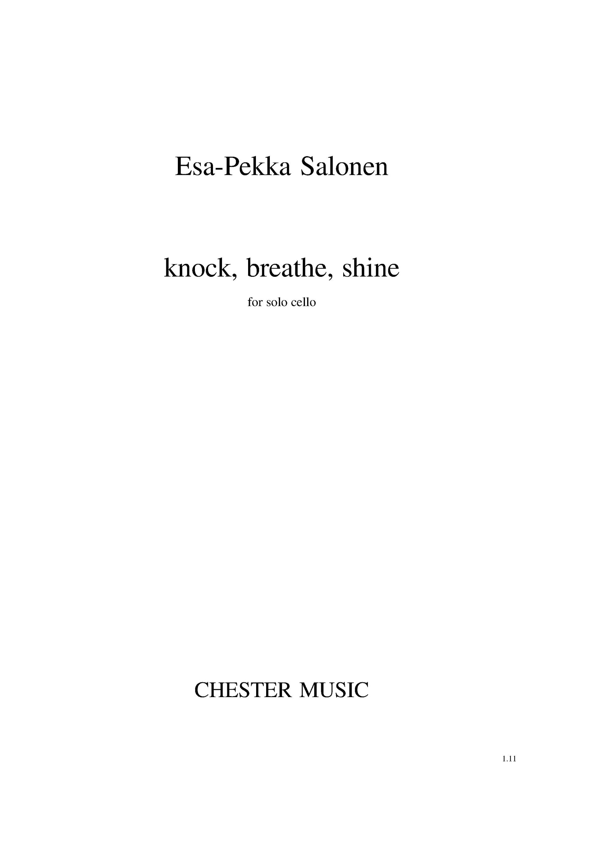 Knock, Breathe, Shine de Esa-Pekka Salonen, Livre pour violoncelle