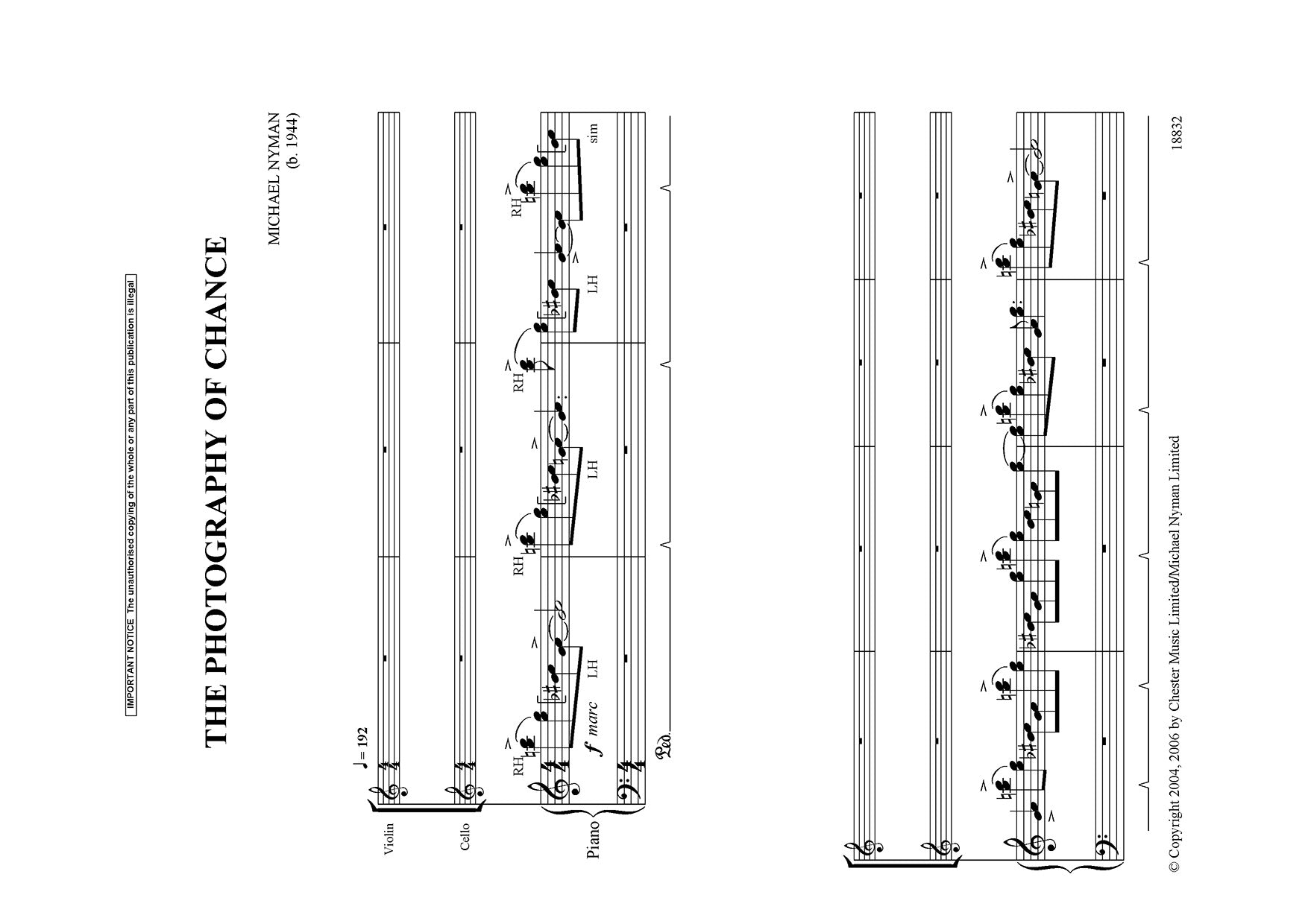 The Photography Of Chance (Piano Trio) de Michael Nyman, Livre pour violon et Violoncelle et Piano