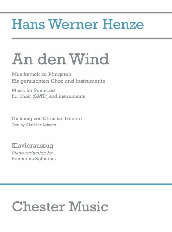 An Den Wind (Vocal Score) de Hans Werner Henze, Partition pour sATB et Piano