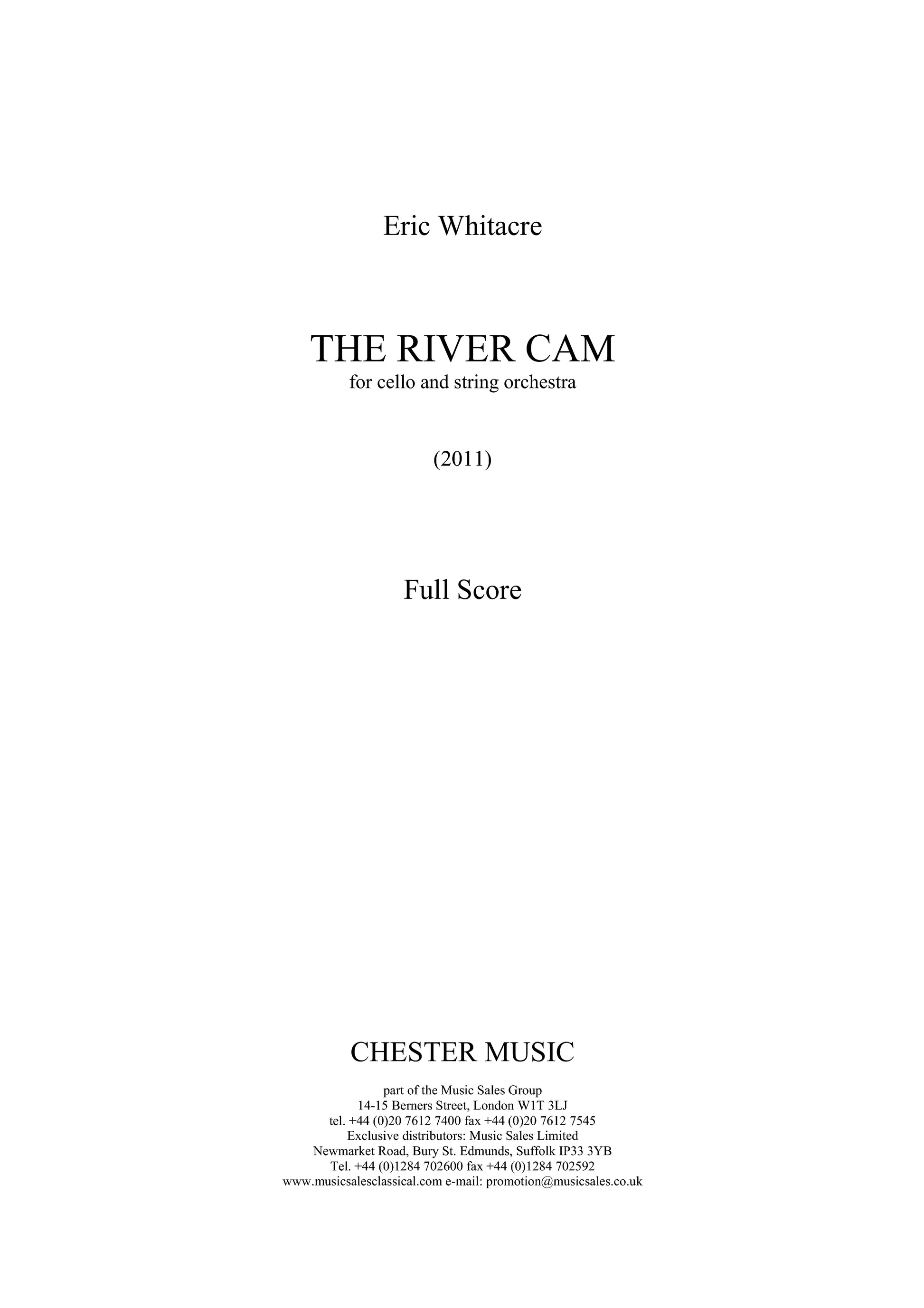 The River Cam de Eric Whitacre, Partition pour orchestre à cordes et Violoncelle