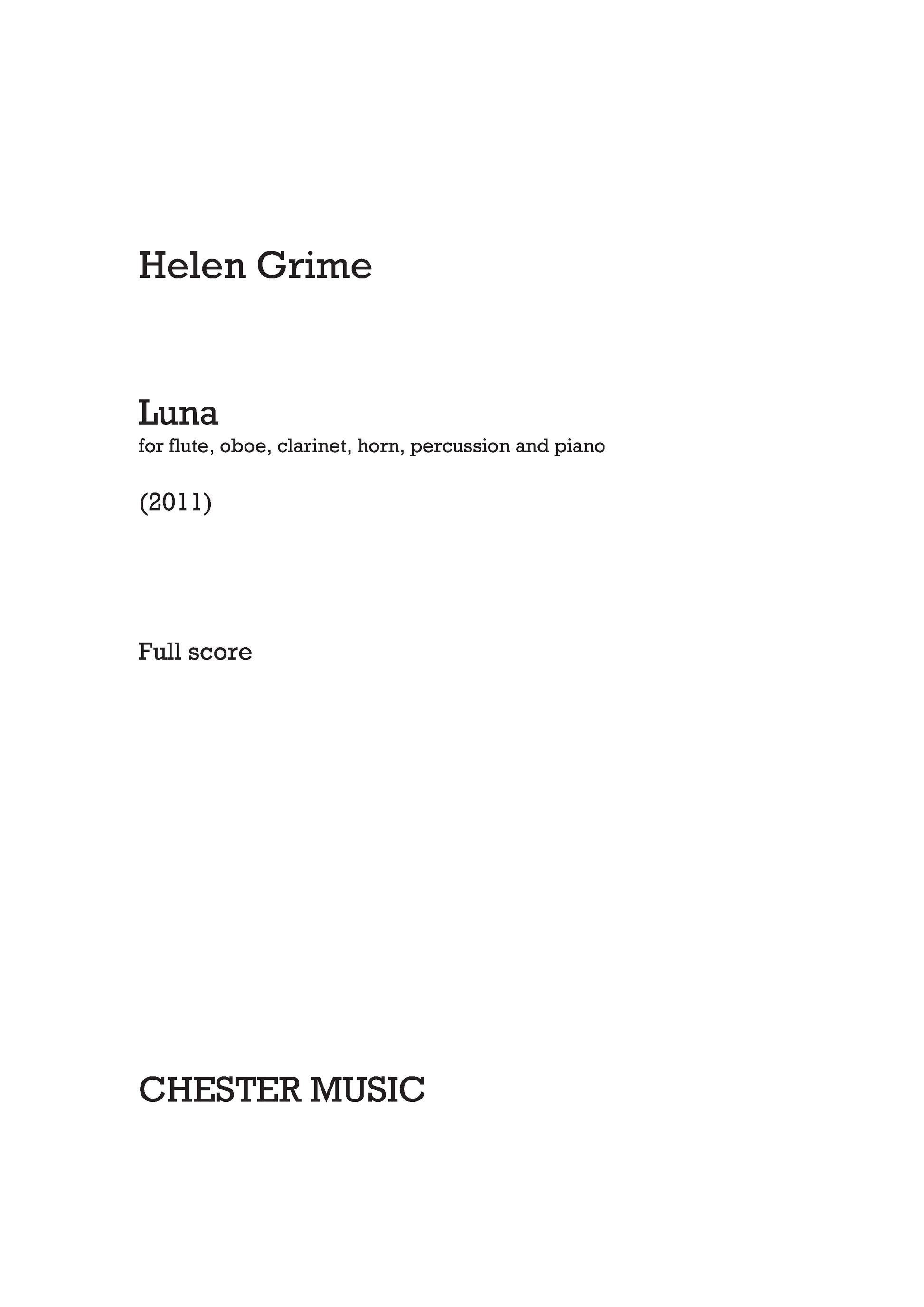 Luna de Helen Grime, Partition pour ensemble de chambre
