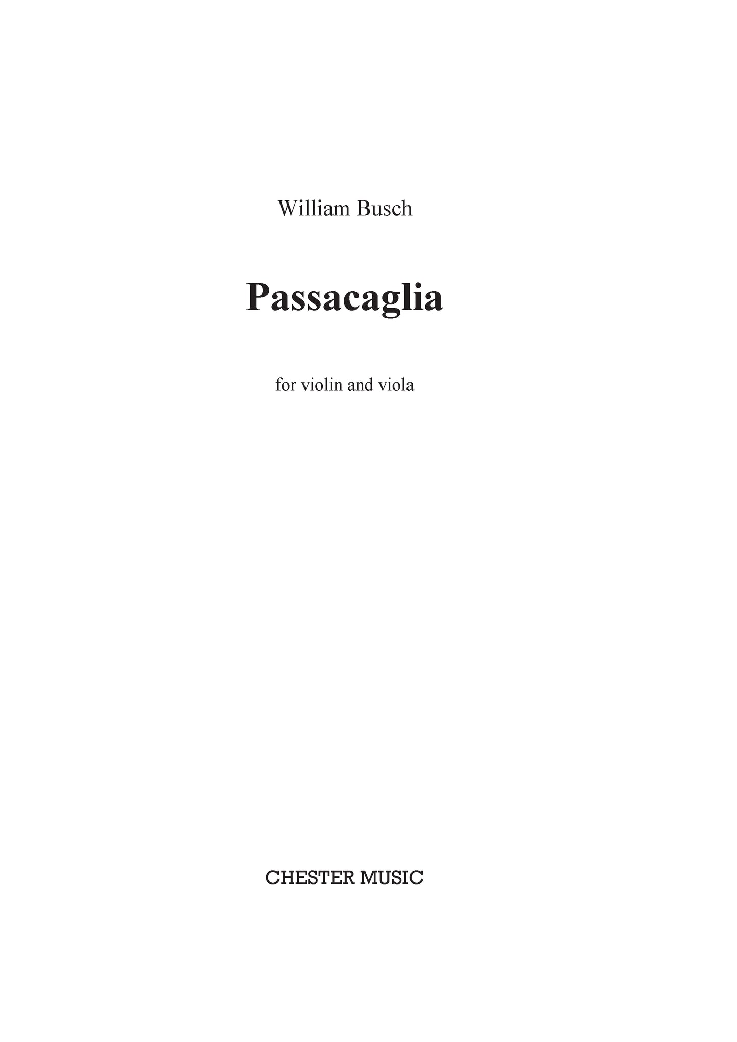 Passacaglia for Violin and Viola de William Busch, Livre pour violon et Alto