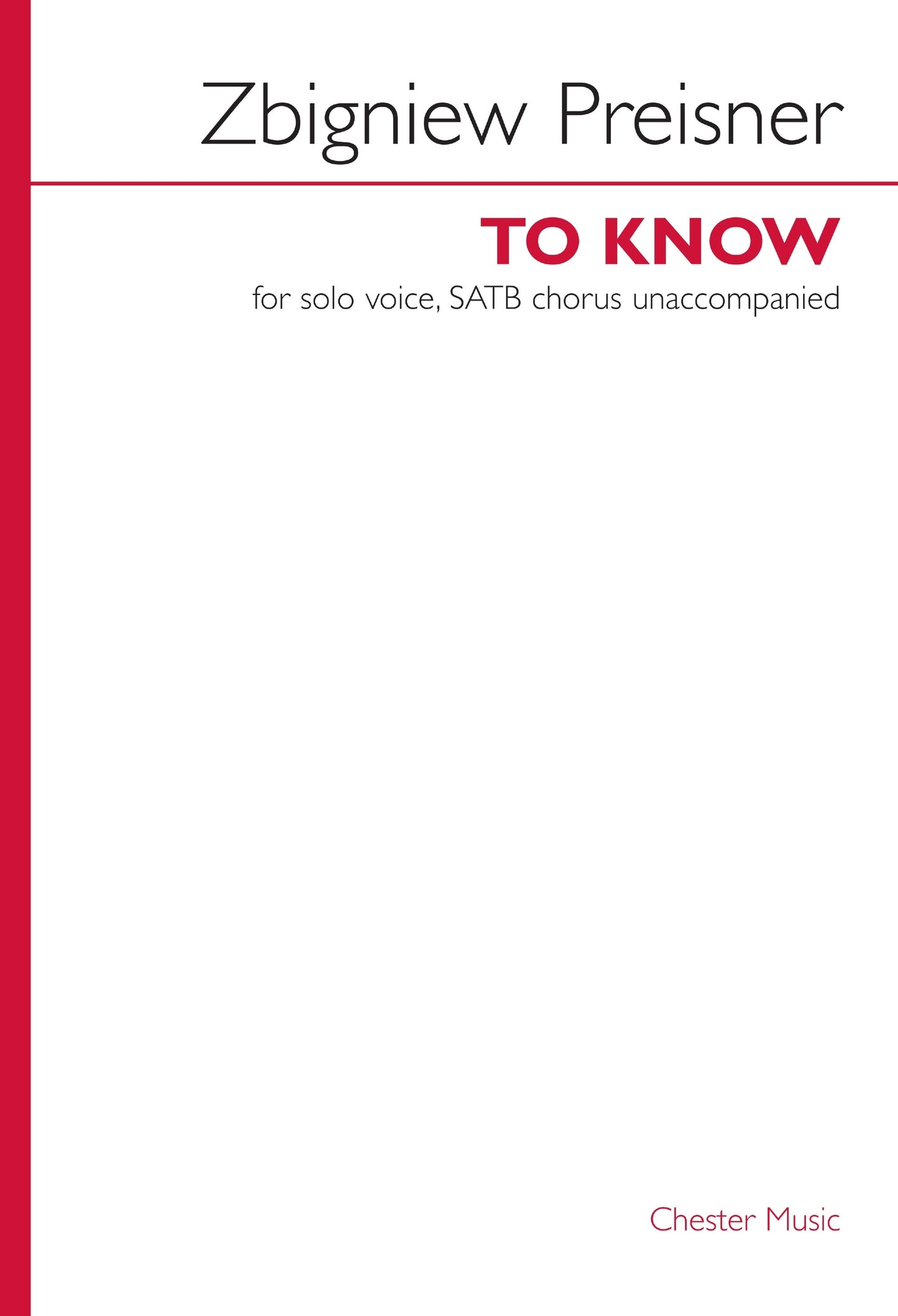To Know de Zbigniew Preisner, Partition chorale pour sATB