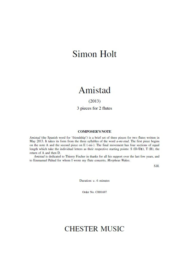 Simon Holt: Amistad de Simon Holt, Livre pour duo de flûtes