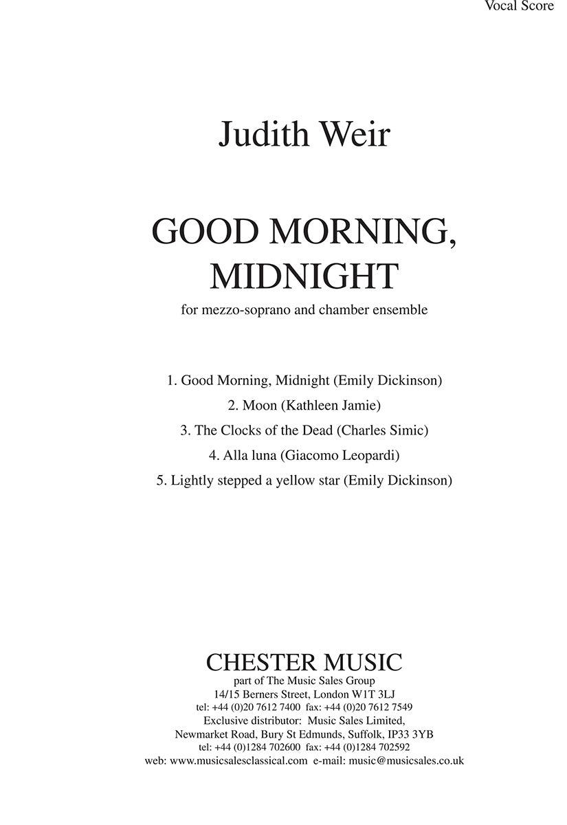 Good Morning, Midnight de Judith Weir, Réduction pour piano pour orchestre et Voix de mezzo-soprano