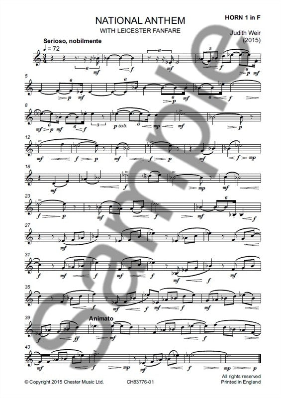 National Anthem with Leicester Fanfare de Judith Weir, Partition + parties pour 4 cors