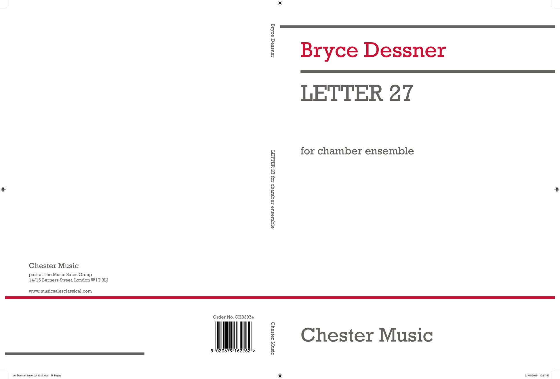 Letter 27 de Bryce Dessner, Partition + parties pour ensemble de chambre