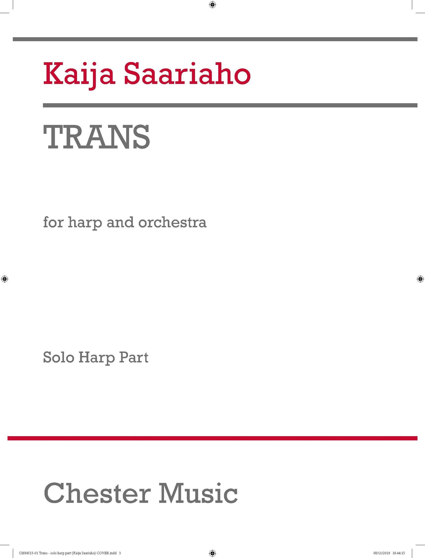 Trans (Solo Harp Part) de Kaija Saariaho, Livre pour harpe