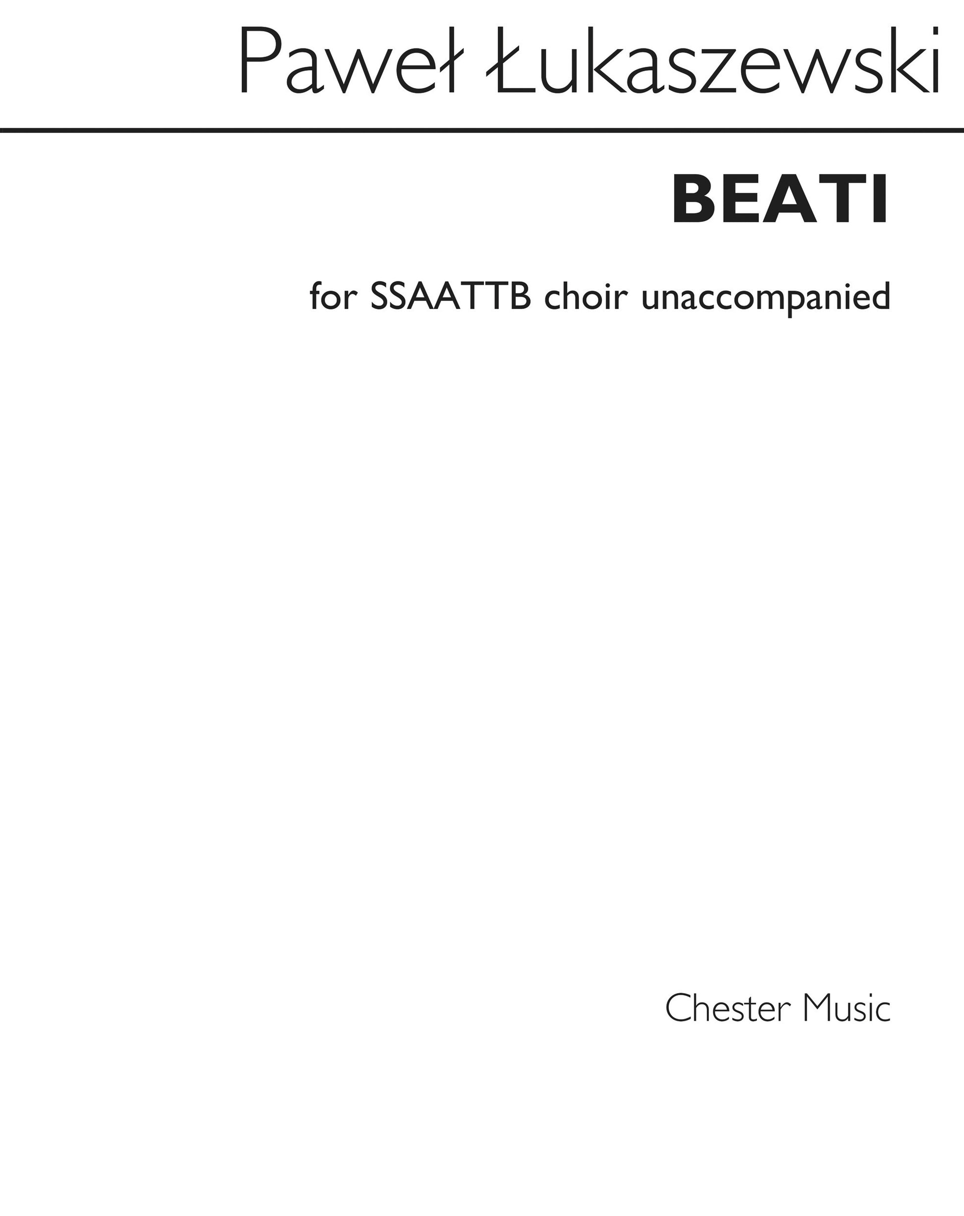 Beati de Paweł Łukaszewski, Réduction pour piano pour sATB