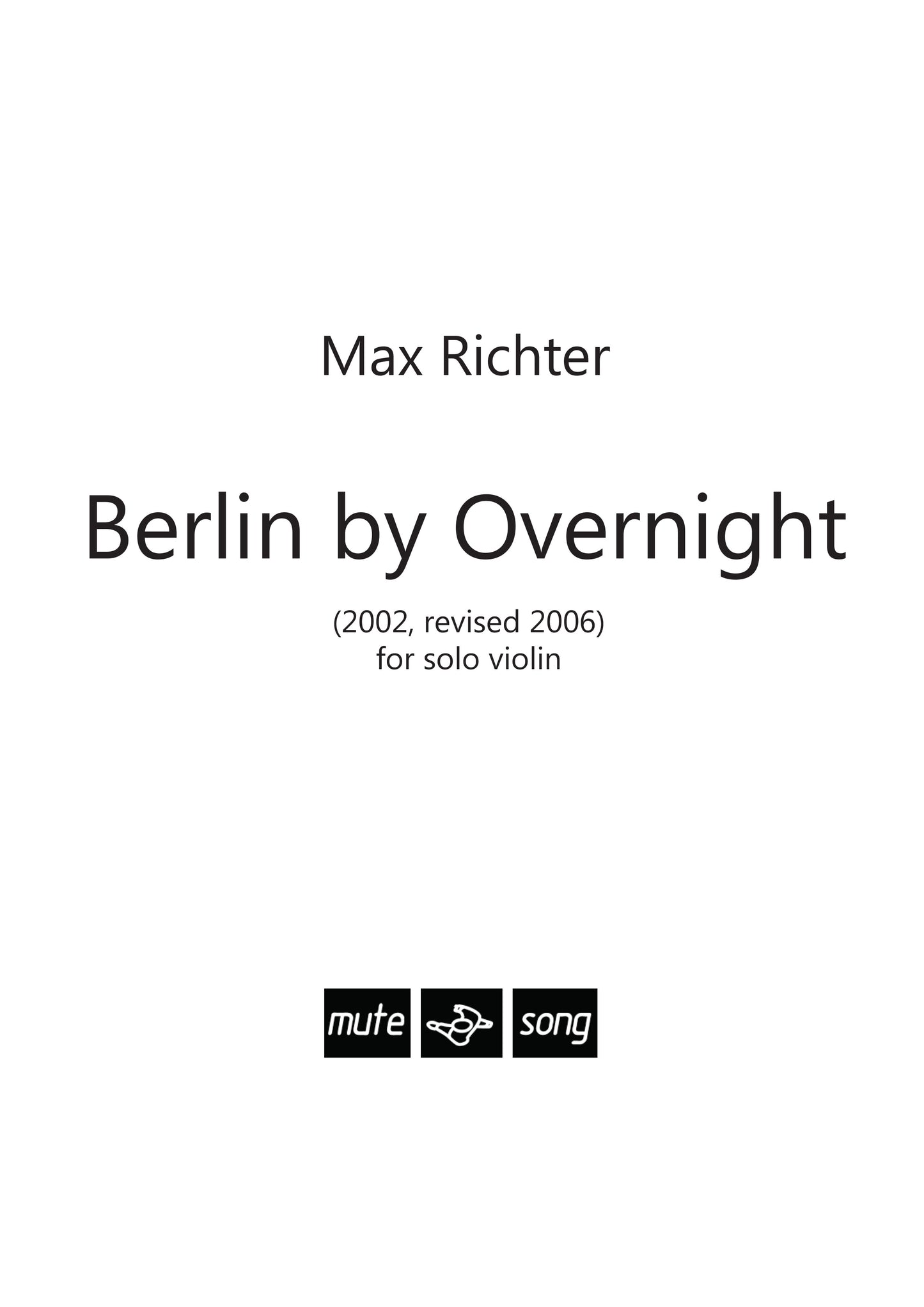Berlin By Overnight de Max Richter, Livre pour violon