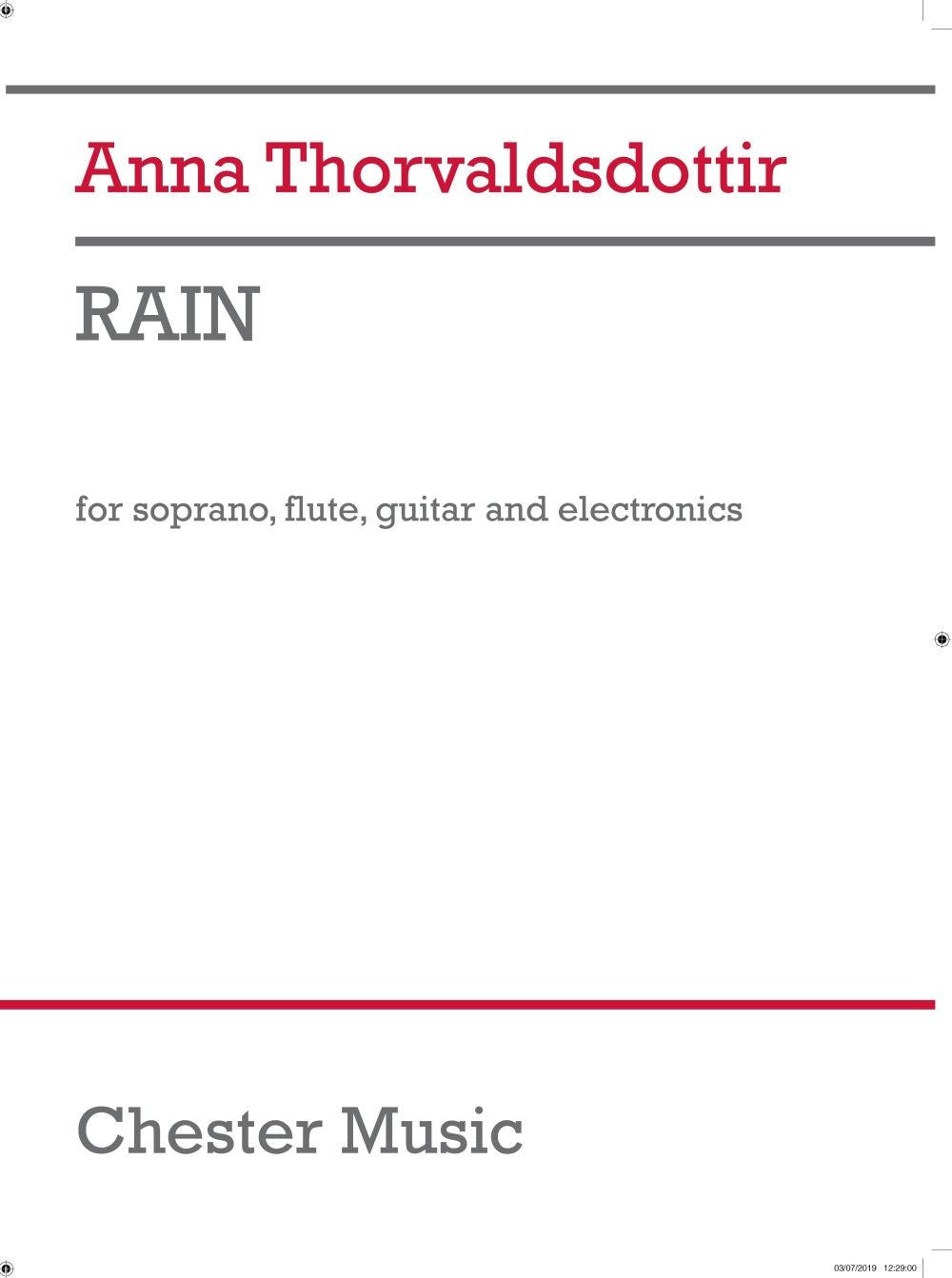 Rain de Anna Thorvaldsdottir, Partition + parties pour soprano et Flûte et Guitare et Électronique