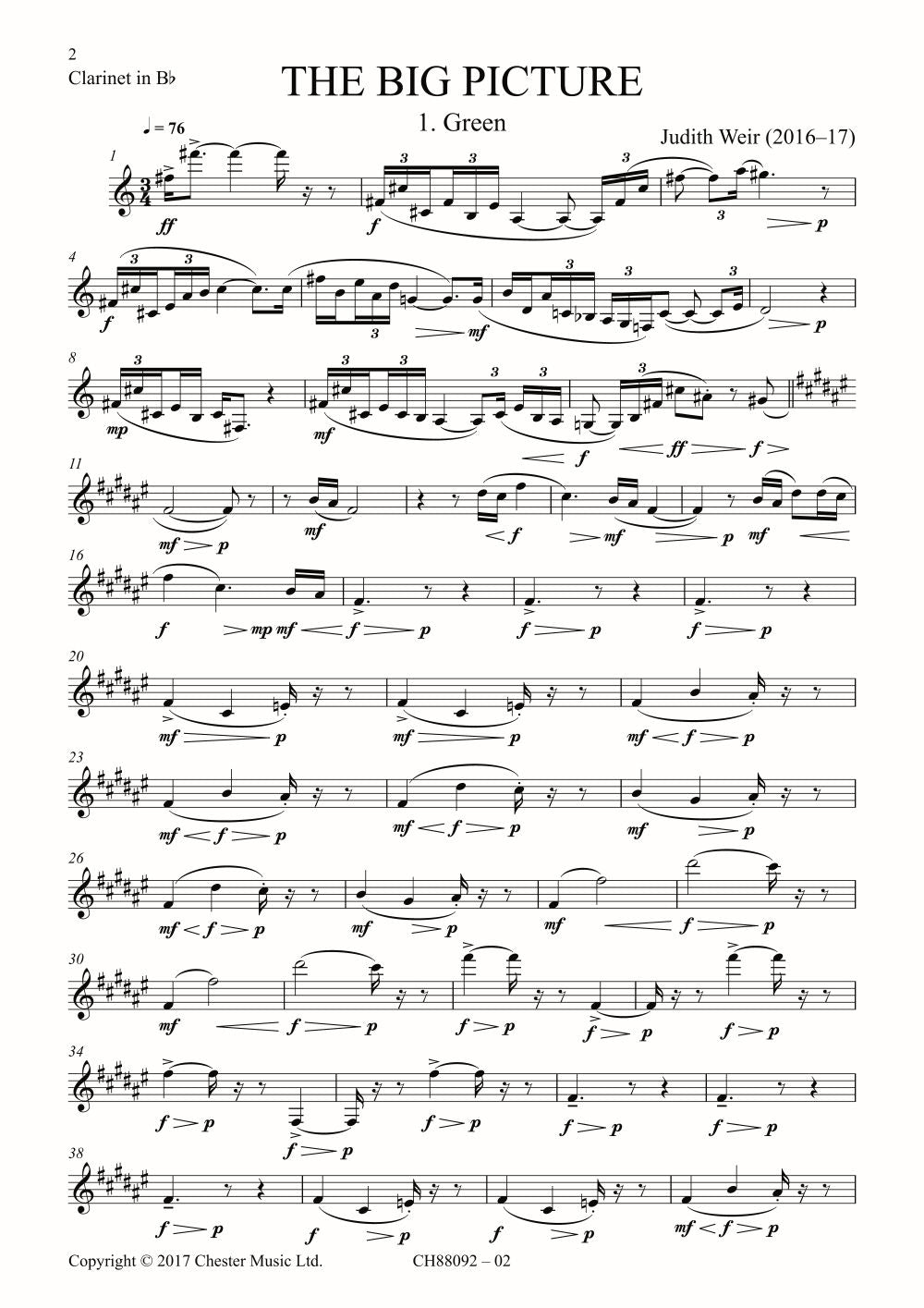 The Big Picture (Instrumental Parts) de Judith Weir, Jeu de parties pour clarinette et Percussion