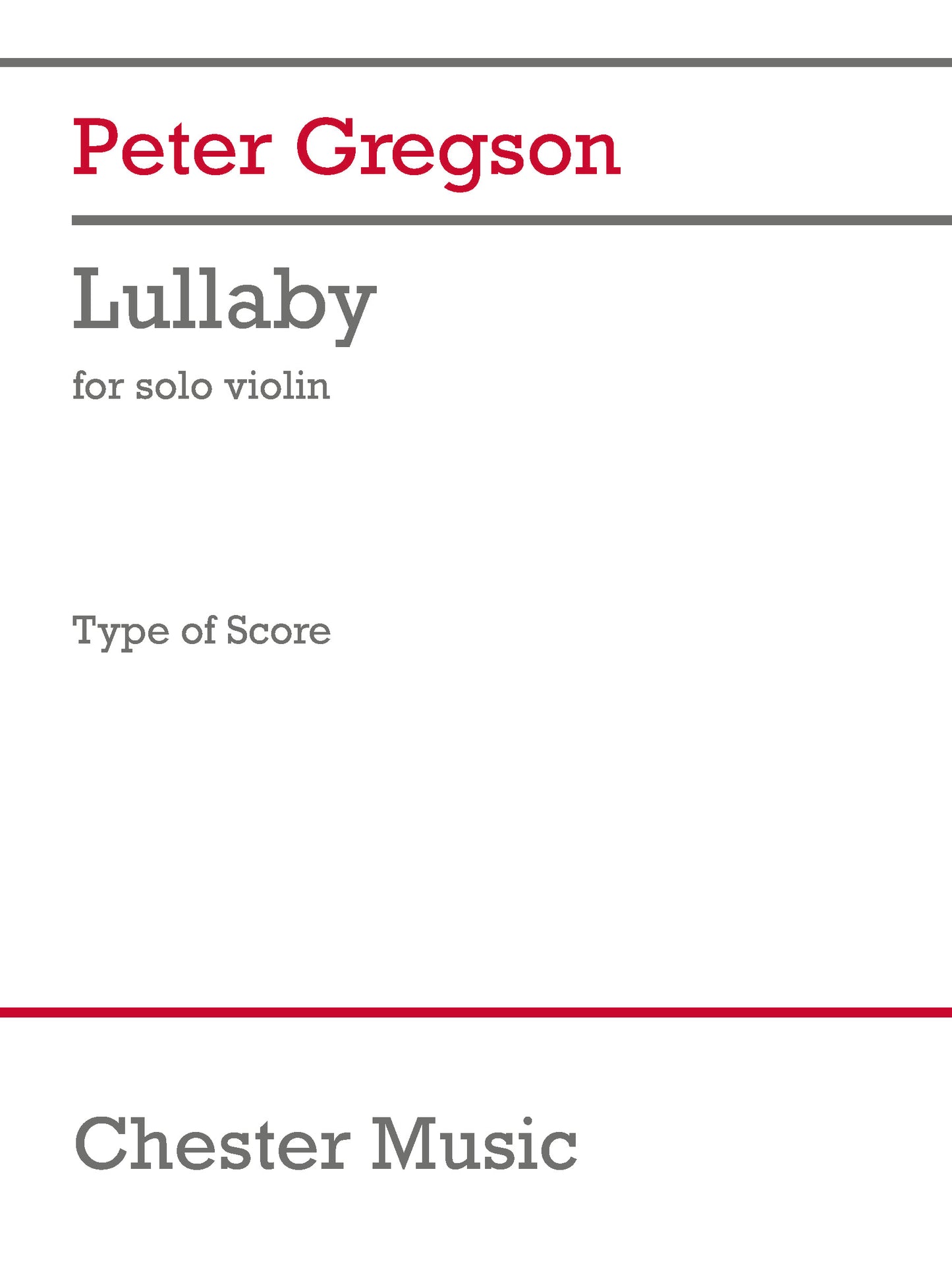 Lullaby de Peter Gregson, Livre pour violon