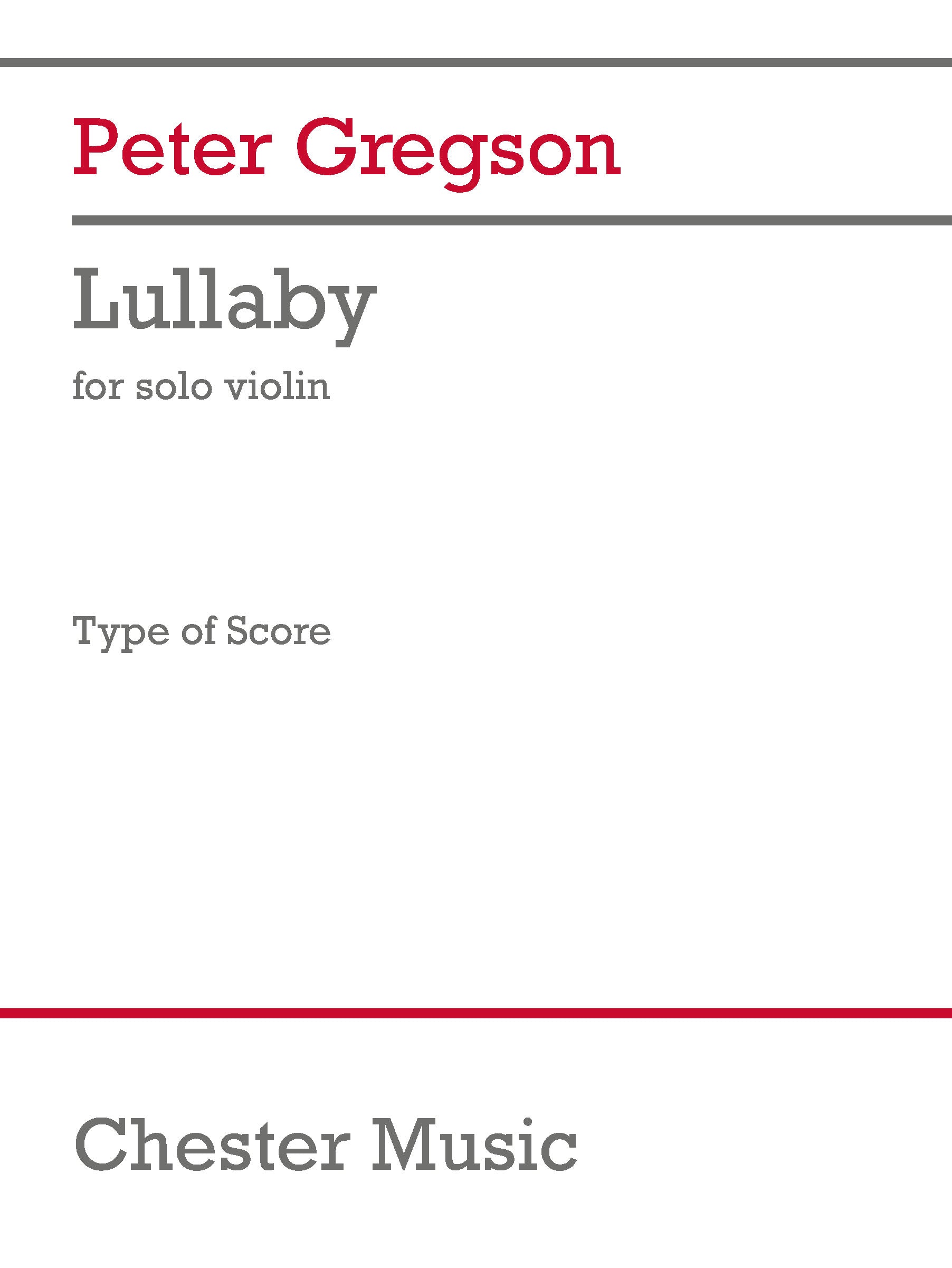 Lullaby de Peter Gregson, Livre pour violon