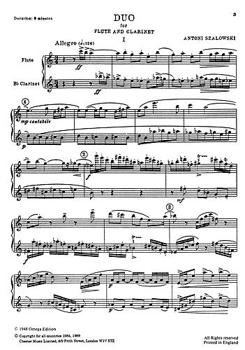 Duo For Flute and Clarinet de Antoni Szalowski, Livre pour flûte et Clarinette