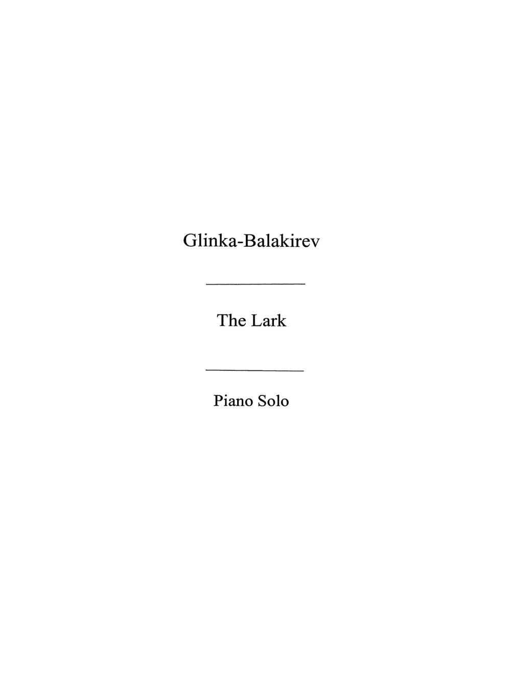 The Lark - L'Alouette de Mikhail Glinka, Livre pour piano