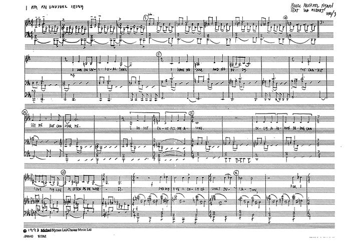 I Am An Unusual Thing de Michael Nyman, Partition pour ensemble de chambre