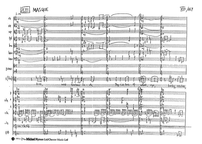 The Masque de Michael Nyman, Réduction pour piano pour 2 sopranos et Alto et Ensemble