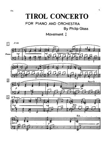 Tirol Concerto de Philip Glass, Livre pour piano