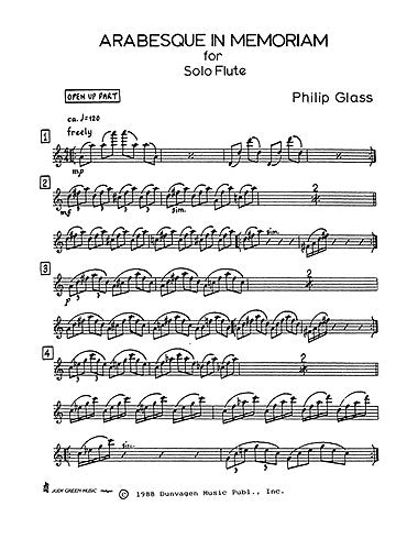 Arabesque In Memoriam (Solo Flute) de Philip Glass, Livre pour flûte